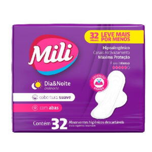 Absorvente Mili Dia e Noite com Abas – 32 Unidades