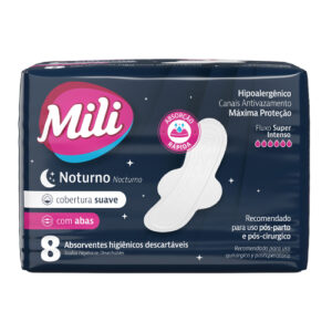 Mili Noturno Suave com Abas – 8 Unidades