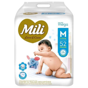 Fralda Love & Care Mega M, com 52 unidades